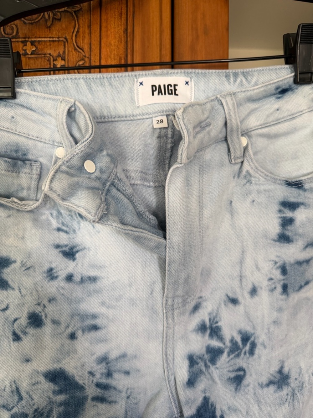 PAIGE Women's Light Blue Tie-Dye Straight Jeans